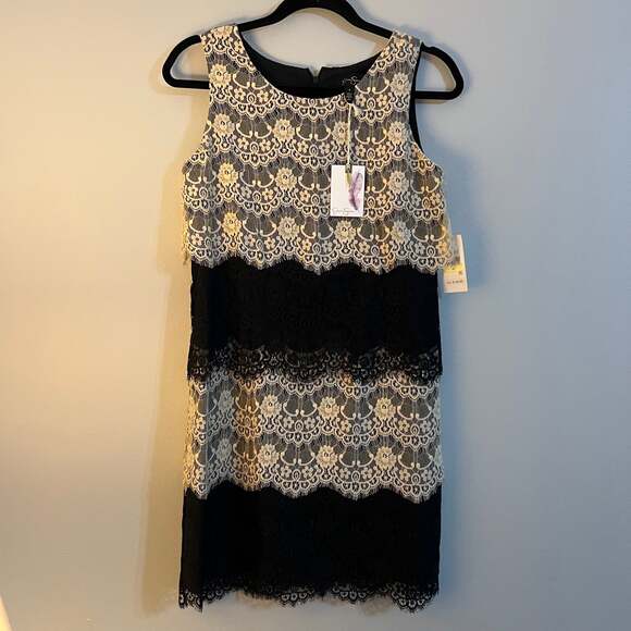 Jessica Simpson Women’s Tiered Black and Cream Lace Dress size 4 NWT - Picture 1 of 6